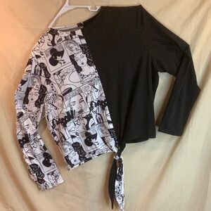 Comic Print Black and White Long Sleeve Top